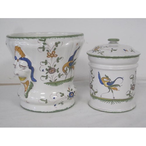 14 - A Matet Fait Main faience planter and cookie jar