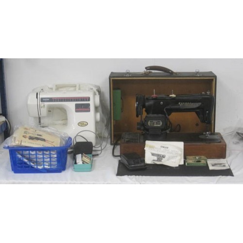 13 - Brother PS-31 sewing machine (a/f) with foot pedal, patterns, etc, and a vintage Singer electric sew... 