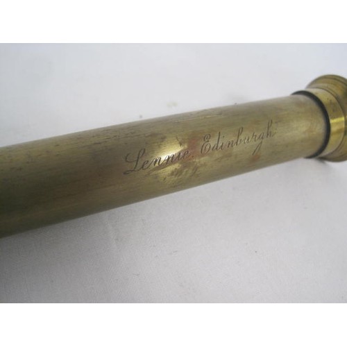 6 - A three-draw mahogany and brass mounted telescope signed Lennie Edinburgh