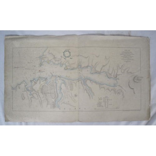 314 - An 1854 cloth backed map of Sebastopol with the position of HMS Retribution on the 6th January 1854.... 