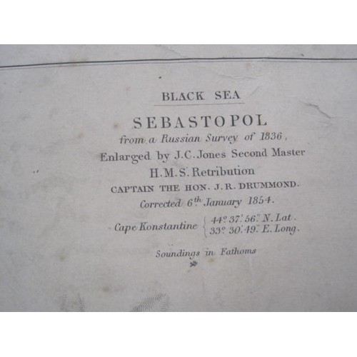 314 - An 1854 cloth backed map of Sebastopol with the position of HMS Retribution on the 6th January 1854.... 