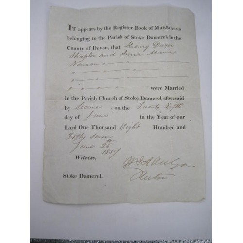 313 - An 1857 paper passport for the Reverend Henry D Shapter & his wife, to travel freely anywhere? Issue... 