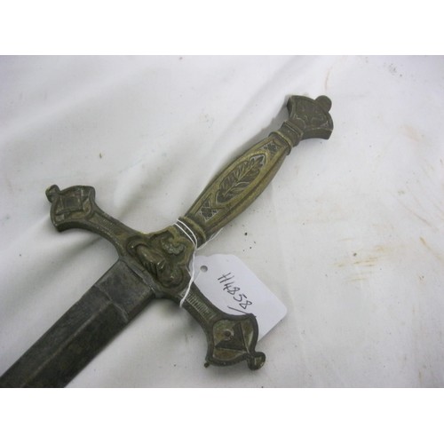 280 - 405 An early Masonic sword with traces of decoration on its straight double edged blade and having a... 