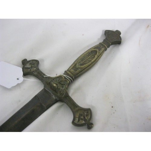 280 - 405 An early Masonic sword with traces of decoration on its straight double edged blade and having a... 