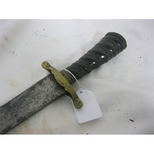 308 - 453 An 18th century Continental Hunting hangar sword with ebony handle and brass cross piece. Having... 