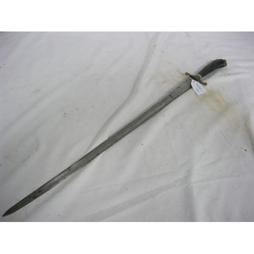 312 - 458 An 18th century Continental Hunting hangar sword with ebony handle with brass mounts and cross p... 