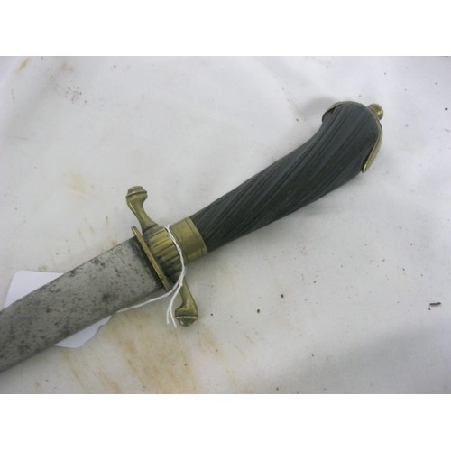 312 - 458 An 18th century Continental Hunting hangar sword with ebony handle with brass mounts and cross p... 