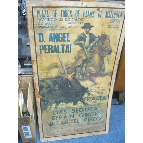 329 - A vintage bullfighting advertising poster on hardboard backing, some wear as per picture, appears to... 