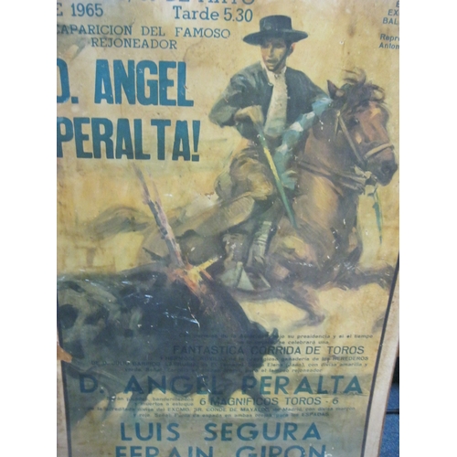 329 - A vintage bullfighting advertising poster on hardboard backing, some wear as per picture, appears to... 