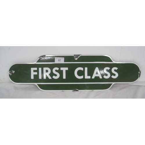 67 - Green 'First Class' Enamel Railway Sign