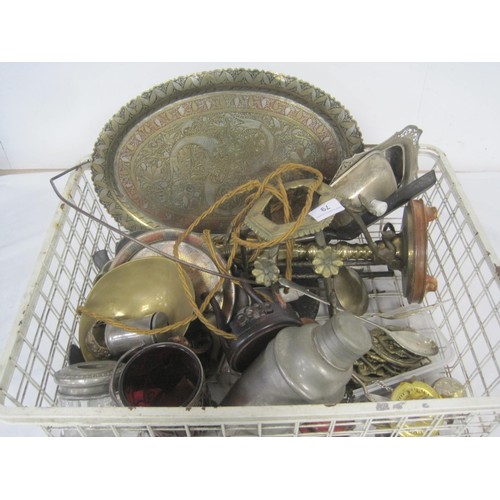 79 - A Mesh Metal storage container with a whole host of interesting items to include horse Brasses, Silv... 