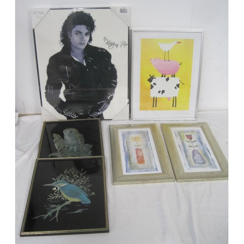 29 - A box of general books, pictures and prints, and an Icons by Leonardo print of Michael Jackson