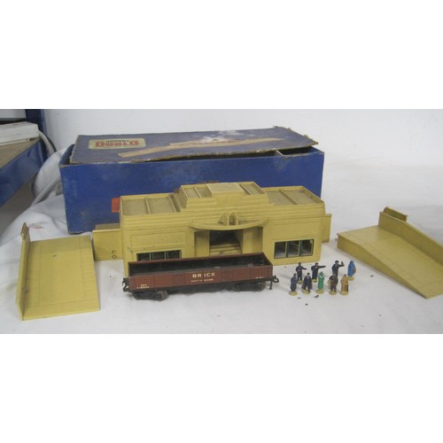 2 - A selection of Hornby Dublo lineside buildings to include two stations, level crossing and signal bo... 