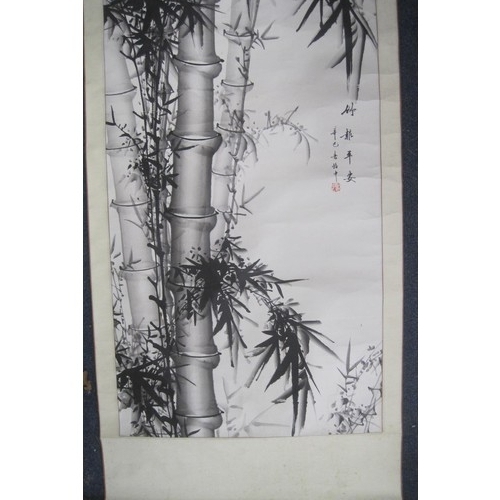 134 - A large Chinese scroll painting of bamboo