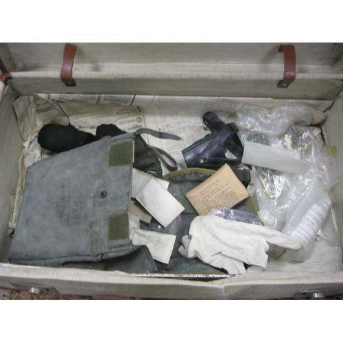 110 - A demob suitcase named to Capt Preston containing a respirator bag with all original contents except... 