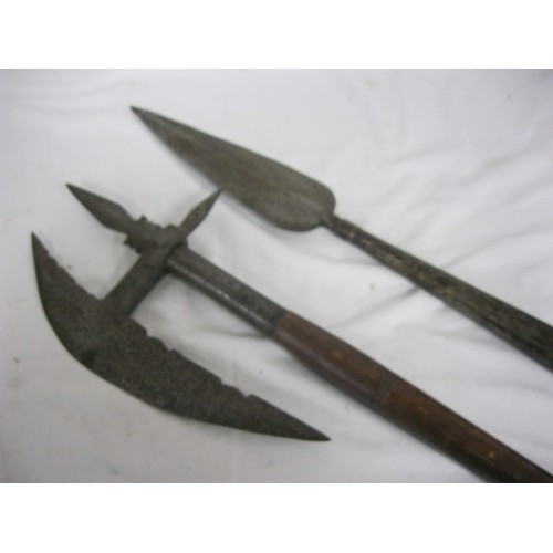 144 - A pair of good quality reproduction ancient weapons, one a halberd, the other a short spear