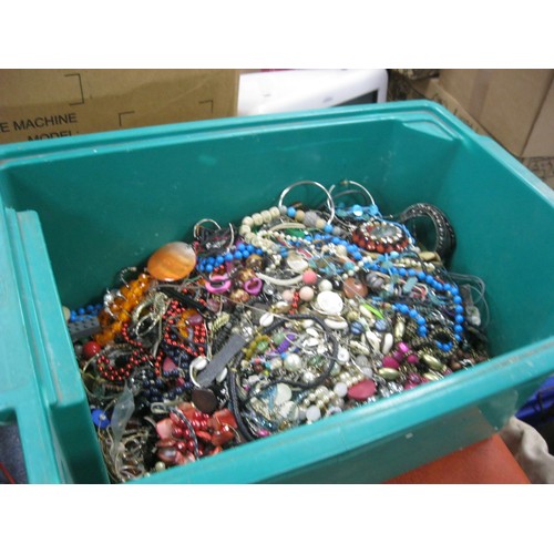 161 - A large green tub full of assorted costume jewellery