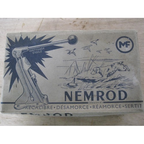 319 - A vintage Nemrod cartridge reloading set in original box, French made, includes resizing and decappi... 