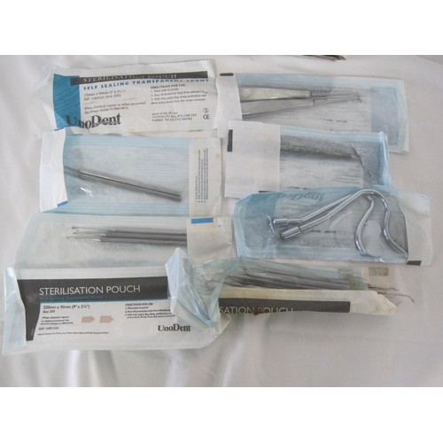 321 - A box containing dentistry tools all sealed in sterilisation pouches and in good order. Save £££s on... 