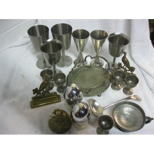 401 - An assortment of brassware and silver plate goblets etc