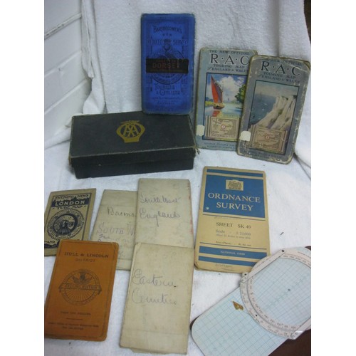 391 - A selection of antique maps including Dorset, plus a boxed seet of AA books from 1938-39