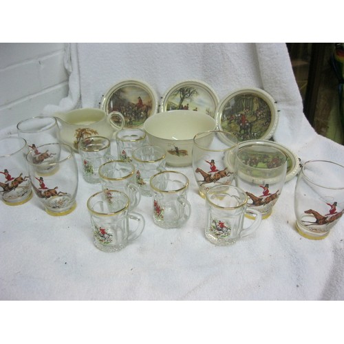 378 - An assortment of hunting themed china and glassware as per the picture