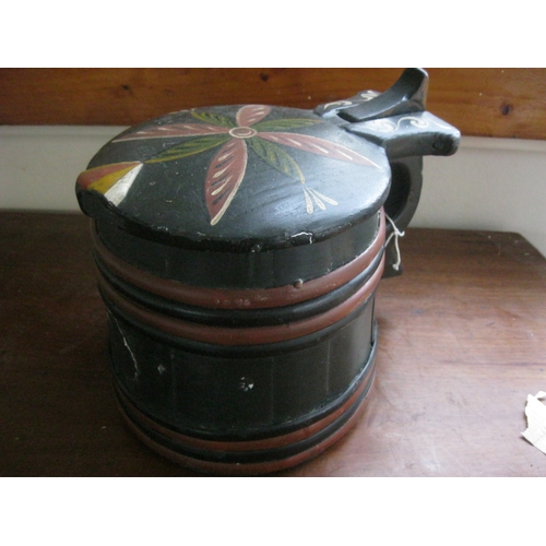 473 - An antique bargeware lidded pot, coopered.