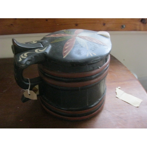 473 - An antique bargeware lidded pot, coopered.