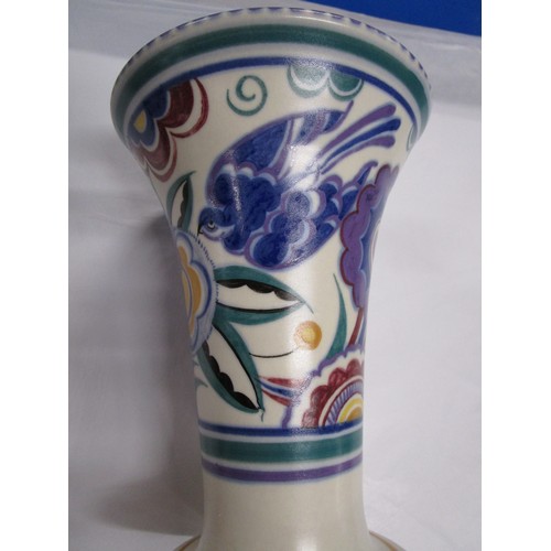 100A - A Poole pottery shape 596 trumpet vase in the HE Bluebird  pattern.
Quite a substantial vase at just... 