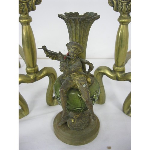 176 - An interesting antique vase in stonewear with brass fittings sitting on an onyx base with the figure... 