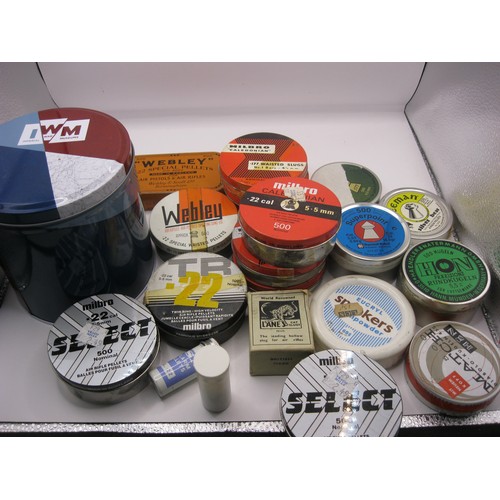 177 - A large box containing tins of air gun pellets, including vintage tins, thousands of pellets!