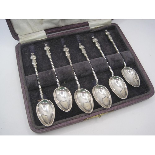 197 - A set of six silver Apostle teaspoons in fitted case, hallmarked for Birmingham 1903, approx weight ... 