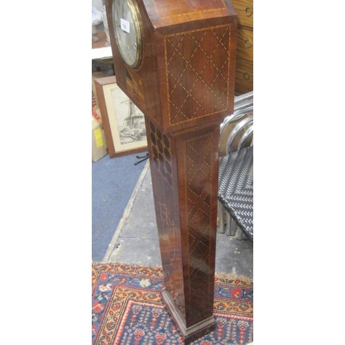 207 - An inlaid mahogany granddaughter clock, the striking movement with the crossed arrow mark of Hamburg... 