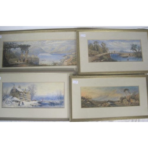 211 - Four watercolours landscapes, probably dating from late 19th/early 20th century,  glazed and in mode... 