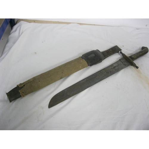 213 - 403 A rare Austro Hungarian M1853 Pioneers Falchion Side Arm by F.S. JUNG in its leather covered woo... 