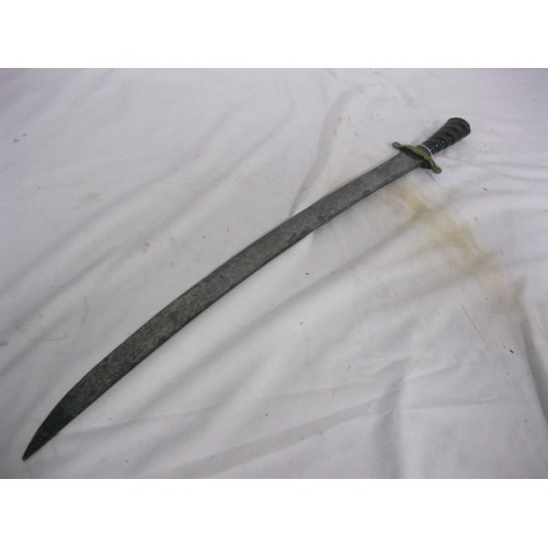 220 - 453 An 18th century Continental Hunting hangar sword with ebony handle and brass cross piece. Having... 