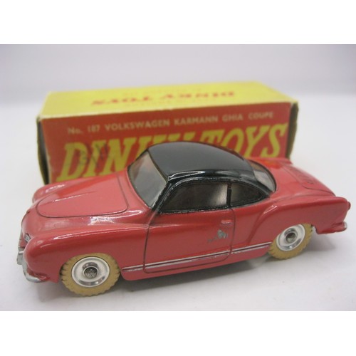 36 - A Dinky 187 Volkswagen Karmann Ghia Coupe in original box, white tyres, slight mark to one door but ... 