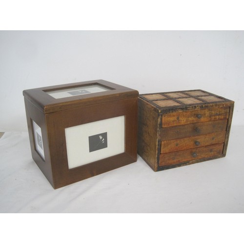 62 - Two wooden photograph albums - one formed as a cabinet of four drawers, the other with glazed panels... 