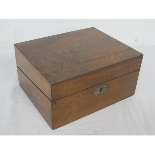 63 - Small mahogany writing slope with glass inkwell and key. Dimensions closed 13cm x 21cm x 26cm