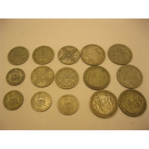 45 - An assortment of George V silver coinage comprising 6 x half crowns (1920x2, 1921, 1929, 1931 & 1935... 