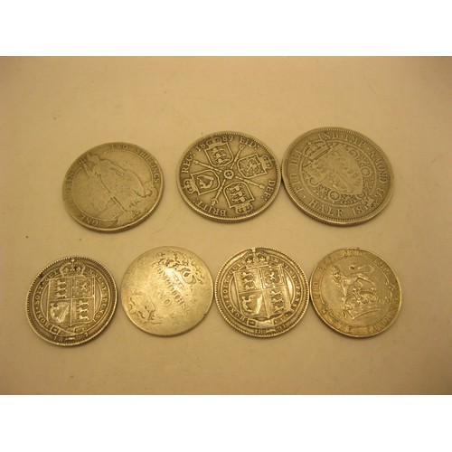 46 - A selection of Victorian silver coins comprising an 1893 half-crown, 1889 florin, and 3 shillings, 1... 