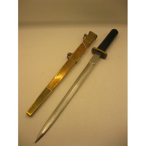 91 - A 20th century French Air Force officers dress dagger in its copper scabbard with brass mounts. Mark... 