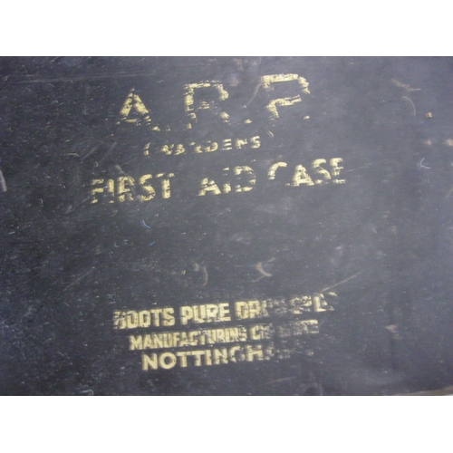 122 - A WW2 ARP First Aid tin, empty, and a US Army Medical Department First Aid tin with contents as pict... 