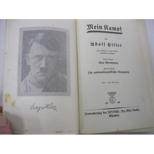 144 - A 1940 wedding edition of Adolf Hitler's Mein Kampf, swastika to cover, binding intact, slight foxin... 