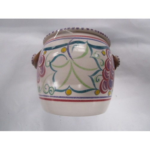 30 - Poole Pottery TR Grapes pattern biscuit barrel with cane handle Probably painted by Barbera Meades 1... 