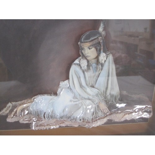 162 - A framed and glazed decoupage Native American figure