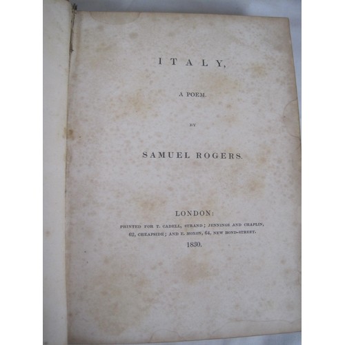 137 - Two books - (1) Italy, a poem by Samuel Rogers, London, 1830, in tooled binding with marbled endpape... 