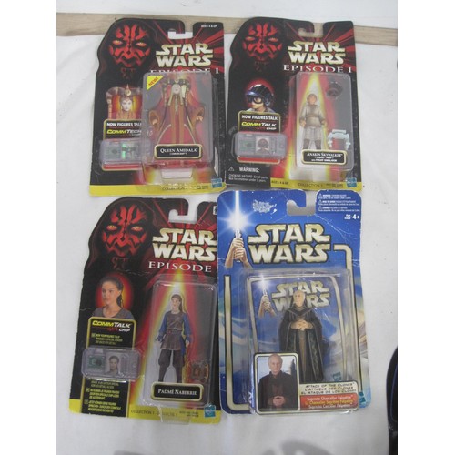 116 - Nine boxed Star Wars figures and a 150 piece jigsaw puzzle. Boxes have light a/f storage. Hasbro Que... 