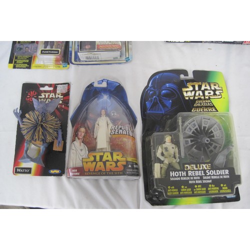 116 - Nine boxed Star Wars figures and a 150 piece jigsaw puzzle. Boxes have light a/f storage. Hasbro Que... 