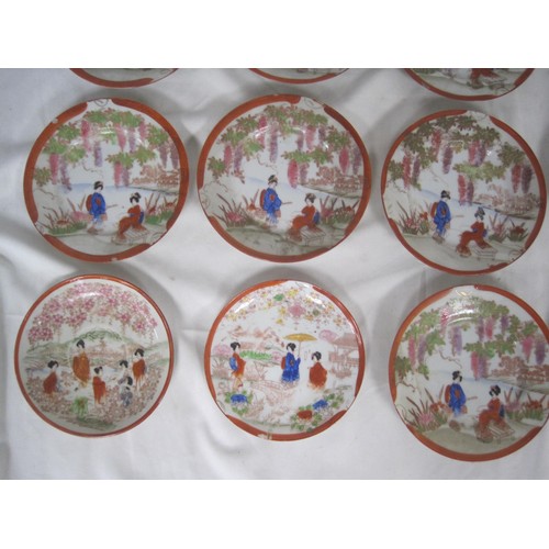 112 - Japanese export possibly Takito Geisha Girls side plates and saucers  15 items in total